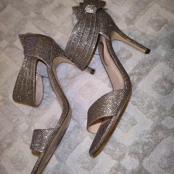 Size 8 Latte Glam Bling Sparkly Metallic Open Toe High Heels Nina Prom Wedding - Picture 6 of 8